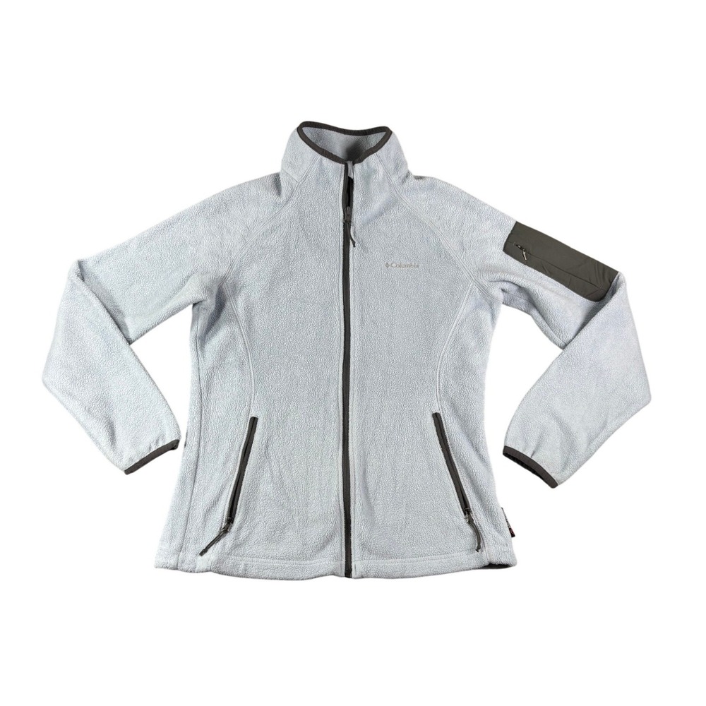 Columbia Womens Light Blue Full Zip Fleece Jacket Mock Neck Size M